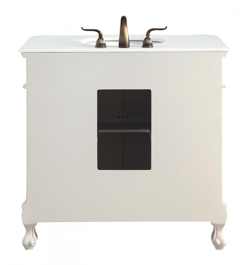 Elegant Lighting Danville 36 Inch Single Bathroom Vanity in Antique White with Ivory White Engineered Marble Model: VF10636AW-VW