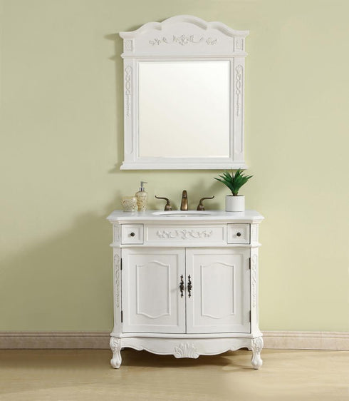 Elegant Lighting Danville 36 Inch Single Bathroom Vanity in Antique White with Ivory White Engineered Marble Model: VF10636AW-VW