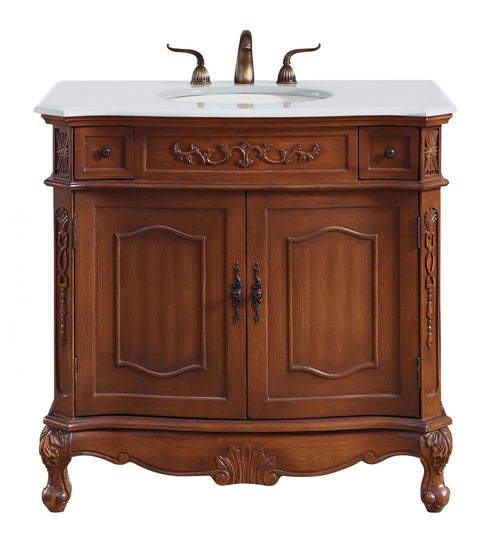 Elegant Lighting Danville 36 Inch Single Bathroom Vanity in Brown with Ivory White Engineered Marble in Teak Finish Model: VF10536BR-VW