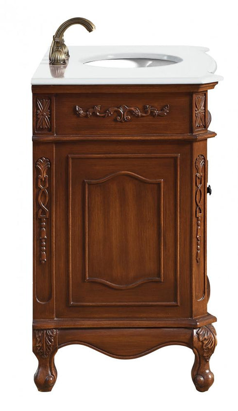 Elegant Lighting Danville 36 Inch Single Bathroom Vanity in Brown with Ivory White Engineered Marble in Teak Finish Model: VF10536BR-VW