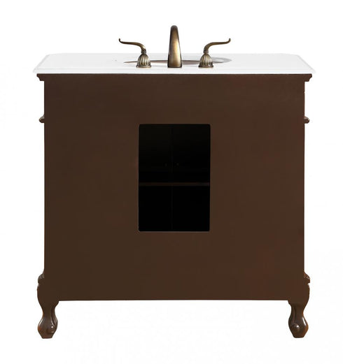 Elegant Lighting Danville 36 Inch Single Bathroom Vanity in Brown with Ivory White Engineered Marble in Teak Finish Model: VF10536BR-VW