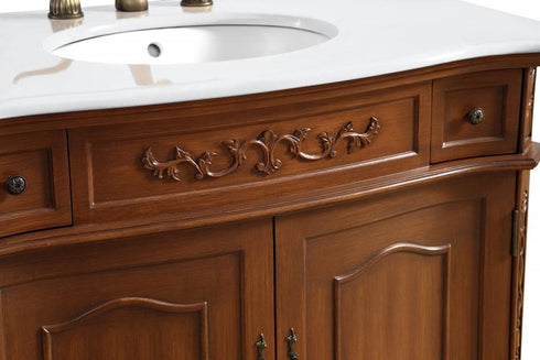 Elegant Lighting Danville 36 Inch Single Bathroom Vanity in Brown with Ivory White Engineered Marble in Teak Finish Model: VF10536BR-VW
