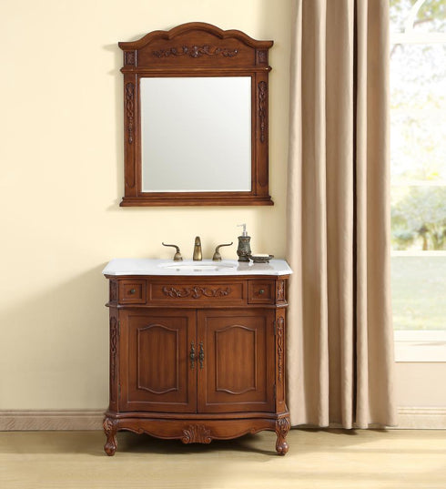 Elegant Lighting Danville 36 Inch Single Bathroom Vanity in Brown with Ivory White Engineered Marble in Teak Finish Model: VF10536BR-VW