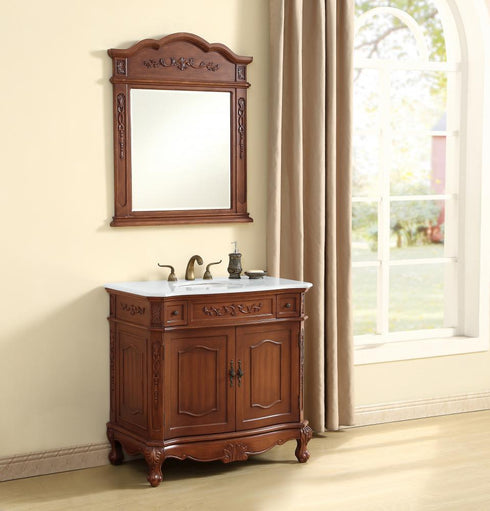 Elegant Lighting Danville 36 Inch Single Bathroom Vanity in Brown with Ivory White Engineered Marble in Teak Finish Model: VF10536BR-VW