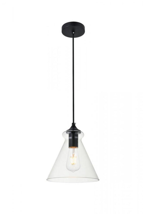 Elegant Lighting Destry 1 Light Black Pendant With Clear Glass in Black and Clear Finish Model: LD2244BK