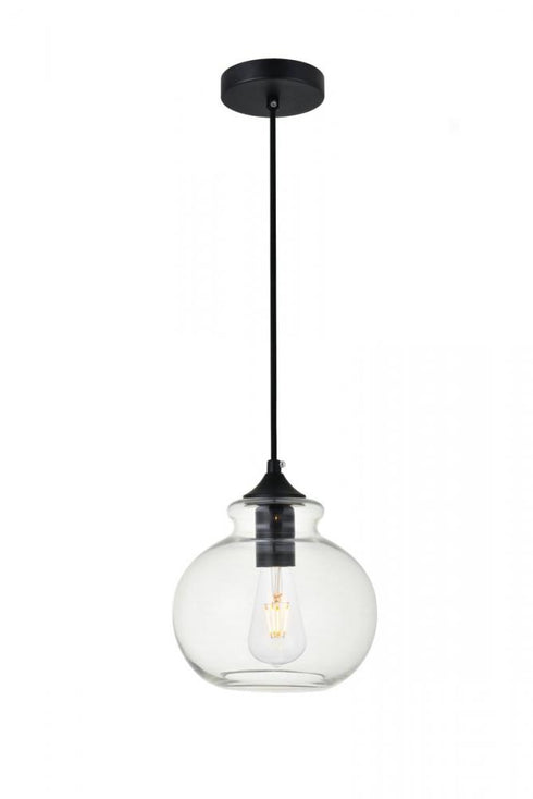 Elegant Lighting Destry 1 Light Black Pendant With Clear Glass in Black and Clear Finish Model: LD2245BK