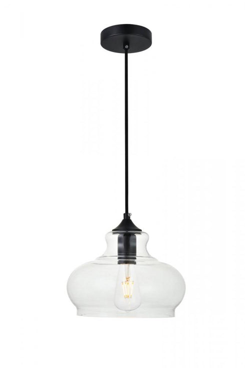 Elegant Lighting Destry 1 Light Black Pendant With Clear Glass in Black and Clear Finish Model: LD2246BK