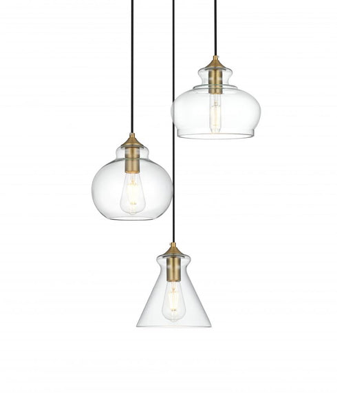 Elegant Lighting Destry 18.5 inch Pendant Clear Shade in Satin Gold in Satin Gold and Clear Finish Model: LD2247SG