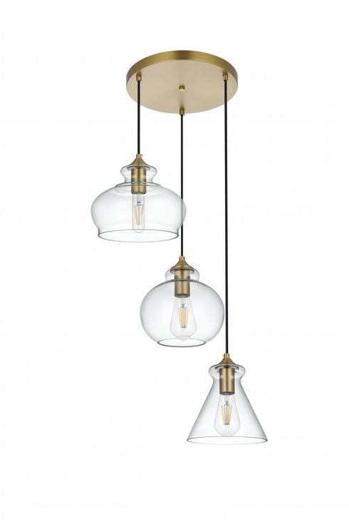 Elegant Lighting Destry 18.5 inch Pendant Clear Shade in Satin Gold in Satin Gold and Clear Finish Model: LD2247SG