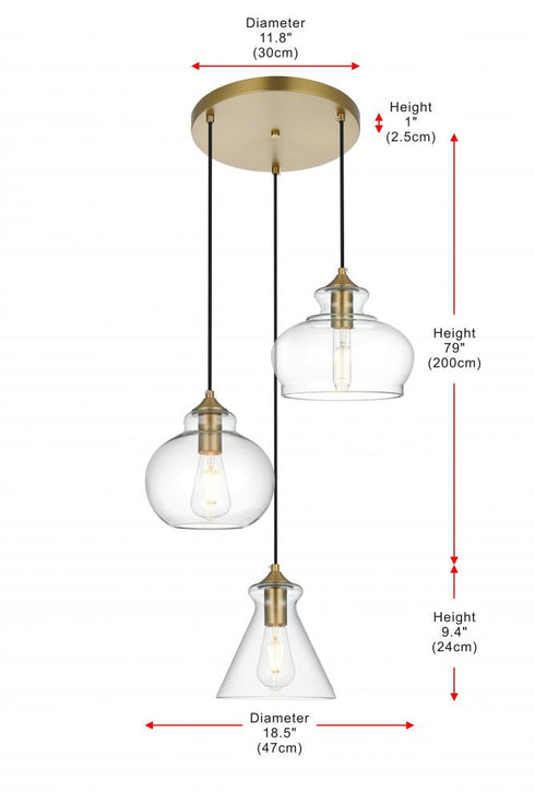 Elegant Lighting Destry 18.5 inch Pendant Clear Shade in Satin Gold in Satin Gold and Clear Finish Model: LD2247SG