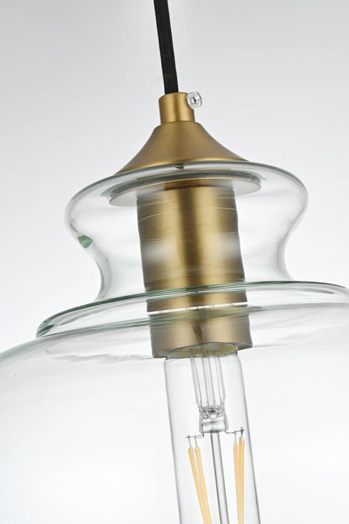 Elegant Lighting Destry 9.5 inch Pendant Clear Shade in Satin Gold in Satin Gold and Clear Finish Model: LD2246SG