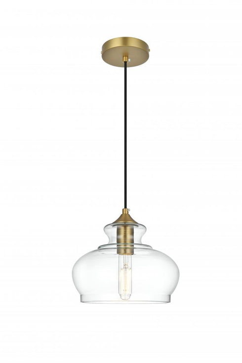 Elegant Lighting Destry 9.5 inch Pendant Clear Shade in Satin Gold in Satin Gold and Clear Finish Model: LD2246SG