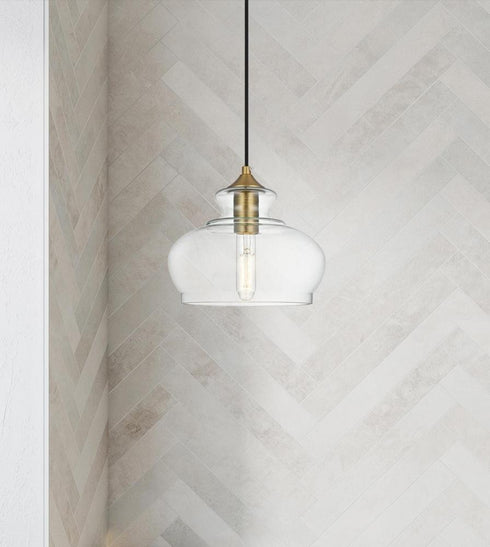 Elegant Lighting Destry 9.5 inch Pendant Clear Shade in Satin Gold in Satin Gold and Clear Finish Model: LD2246SG