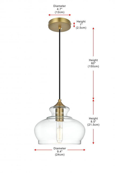 Elegant Lighting Destry 9.5 inch Pendant Clear Shade in Satin Gold in Satin Gold and Clear Finish Model: LD2246SG