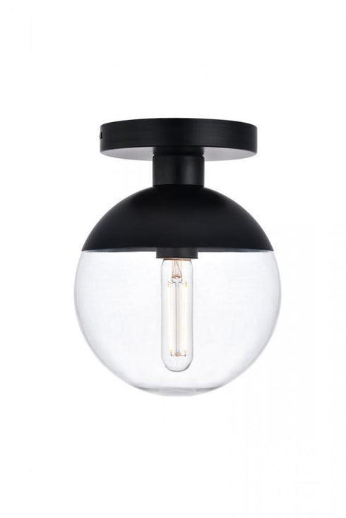 Elegant Lighting Eclipse 1 Light Black Flush Mount With Frosted White Glass in Black and Frosted White Finish Model: LD6050BK