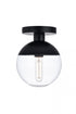Elegant Lighting Eclipse 1 Light Black Flush Mount With Frosted White Glass in Black and Frosted White Finish Model: LD6050BK