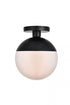 Elegant Lighting Eclipse 1 Light Black Flush Mount With Frosted White Glass in Black and Frosted White Finish Model: LD6050BK