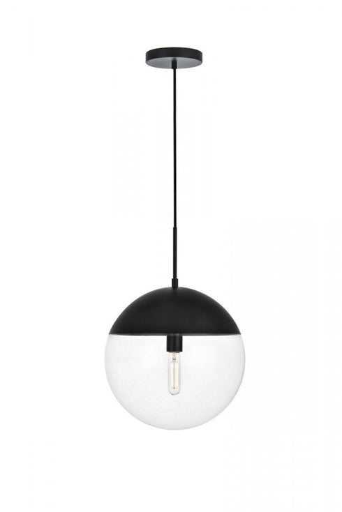 Elegant Lighting Eclipse 1 Light Black Pendant With Frosted White Glass in Black and Frosted White Finish Model: LD6026BK