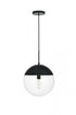 Elegant Lighting Eclipse 1 Light Black Pendant With Frosted White Glass in Black and Frosted White Finish Model: LD6026BK