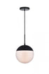 Elegant Lighting Eclipse 1 Light Black Pendant With Frosted White Glass in Black and Frosted White Finish Model: LD6026BK