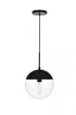 Elegant Lighting Eclipse 1 Light Black Pendant With Frosted White Glass in Black and Frosted White Finish Model: LD6026BK