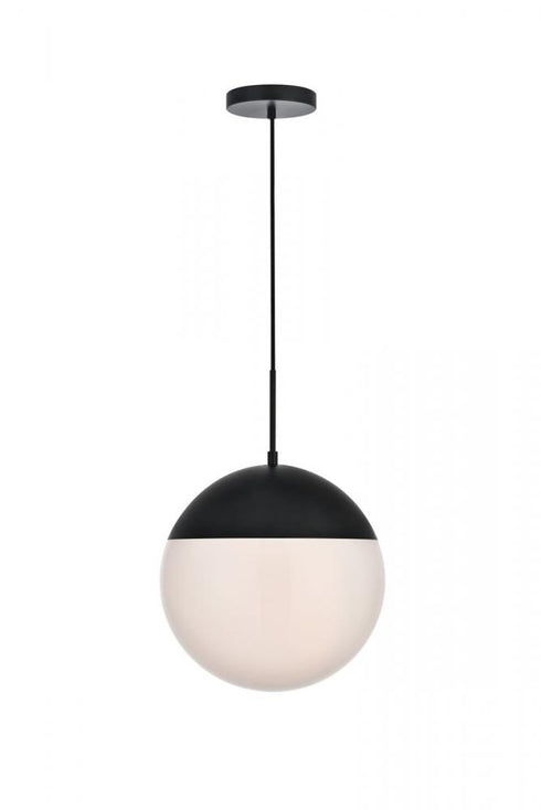 Elegant Lighting Eclipse 1 Light Black Pendant With Frosted White Glass in Black and Frosted White Finish Model: LD6026BK