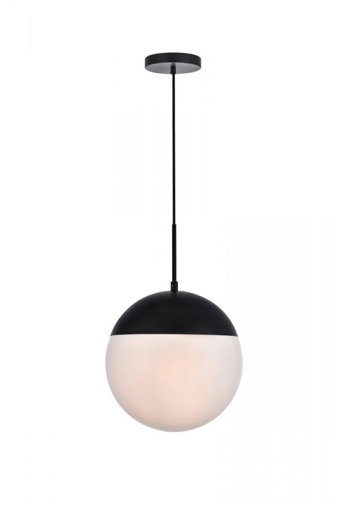 Elegant Lighting Eclipse 1 Light Black Pendant With Frosted White Glass in Black and Frosted White Finish Model: LD6026BK