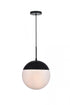 Elegant Lighting Eclipse 1 Light Black Pendant With Frosted White Glass in Black and Frosted White Finish Model: LD6026BK