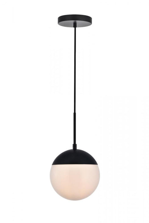 Elegant Lighting Eclipse 1 Light Black Pendant With Frosted White Glass in Black and Frosted White Finish Model: LD6026BK