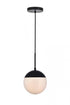 Elegant Lighting Eclipse 1 Light Black Pendant With Frosted White Glass in Black and Frosted White Finish Model: LD6026BK