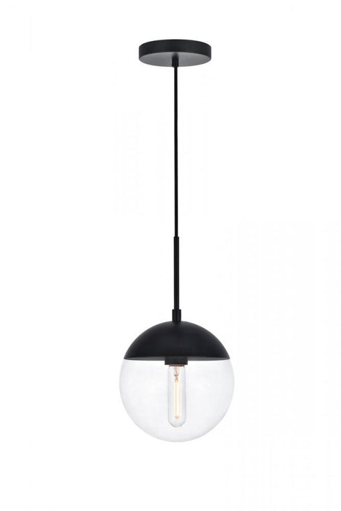 Elegant Lighting Eclipse 1 Light Black Pendant With Frosted White Glass in Black and Frosted White Finish Model: LD6026BK