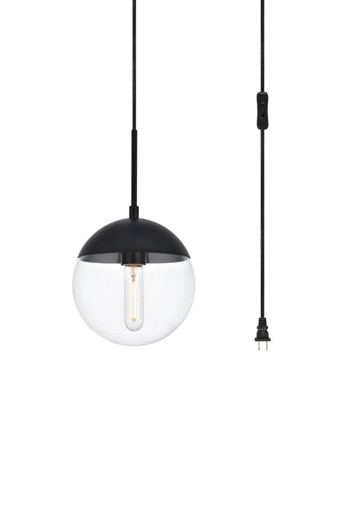 Elegant Lighting Eclipse 1 Light Black plug in pendant With Clear Glass in Black and Clear Finish Model: LDPG6027BK