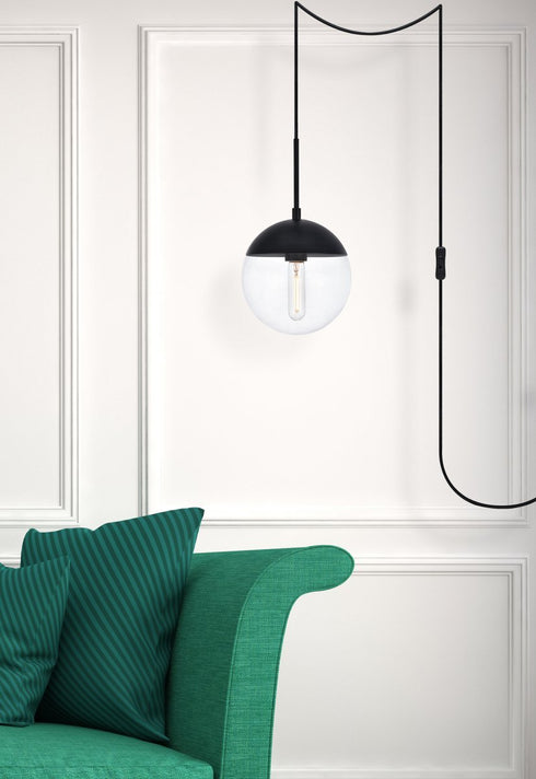 Elegant Lighting Eclipse 1 Light Black plug in pendant With Clear Glass in Black and Clear Finish Model: LDPG6027BK
