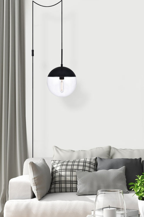 Elegant Lighting Eclipse 1 Light Black plug in pendant With Clear Glass in Black and Clear Finish Model: LDPG6033BK