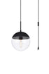 Elegant Lighting Eclipse 1 Light Black plug in pendant With Clear Glass in Black and Clear Finish Model: LDPG6033BK