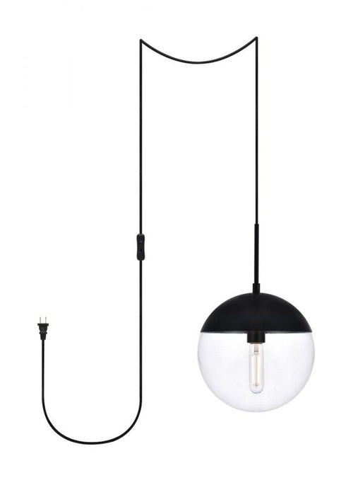 Elegant Lighting Eclipse 1 Light Black plug in pendant With Clear Glass in Black and Clear Finish Model: LDPG6033BK