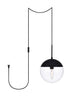 Elegant Lighting Eclipse 1 Light Black plug in pendant With Clear Glass in Black and Clear Finish Model: LDPG6033BK