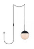 Elegant Lighting Eclipse 1 Light Black plug in pendant With Frosted White Glass in Black and Frosted White Finish Model: LDPG6026BK