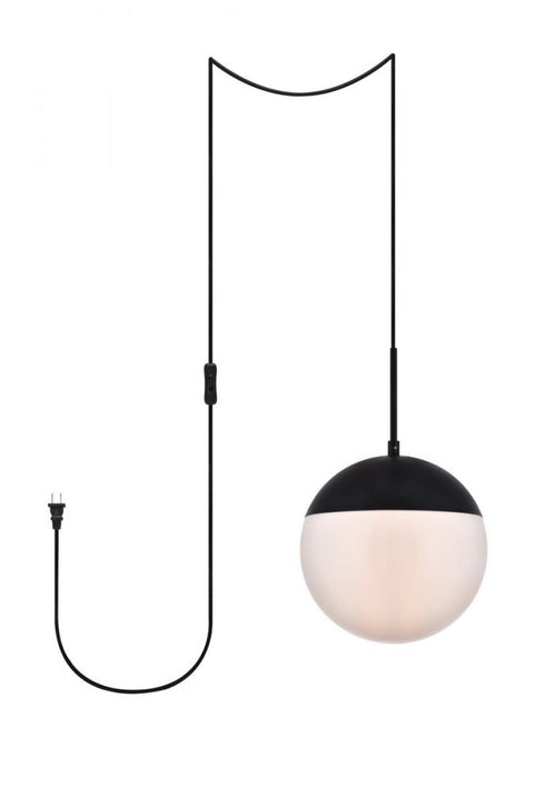 Elegant Lighting Eclipse 1 Light Black plug in pendant With Frosted White Glass in Black and Frosted White Finish Model: LDPG6032BK