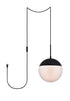 Elegant Lighting Eclipse 1 Light Black plug in pendant With Frosted White Glass in Black and Frosted White Finish Model: LDPG6032BK