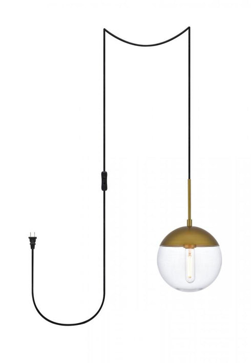 Elegant Lighting Eclipse 1 Light Brass plug in pendant With Clear Glass in Brass and Clear Finish Model: LDPG6031BR