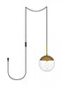 Elegant Lighting Eclipse 1 Light Brass plug in pendant With Clear Glass in Brass and Clear Finish Model: LDPG6031BR