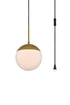 Elegant Lighting Eclipse 1 Light Brass plug in pendant With Frosted White Glass in Brass and Frosted White Finish Model: LDPG6030BR