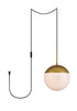 Elegant Lighting Eclipse 1 Light Brass plug in pendant With Frosted White Glass in Brass and Frosted White Finish Model: LDPG6036BR