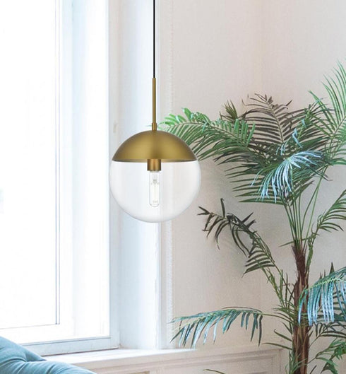 Elegant Lighting Eclipse 10 inch Pendant Clear Shade in Chrome in Satin Gold and Clear Finish Model: LD6033SG