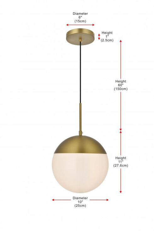 Elegant Lighting Eclipse 10 inch Pendant Frosted White Shade in Satin Gold in Satin Gold and Frosted White Finish Model: LD6032SG