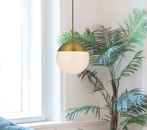 Elegant Lighting Eclipse 10 inch Pendant Frosted White Shade in Satin Gold in Satin Gold and Frosted White Finish Model: LD6032SG