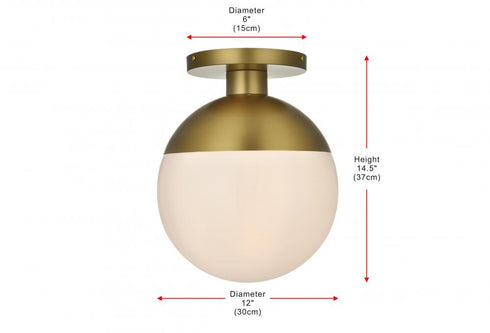 Elegant Lighting Eclipse 12 inch Flush Mount Frosted White Shade in Satin Gold in Satin Gold and Frosted White Finish Model: LD6056SG