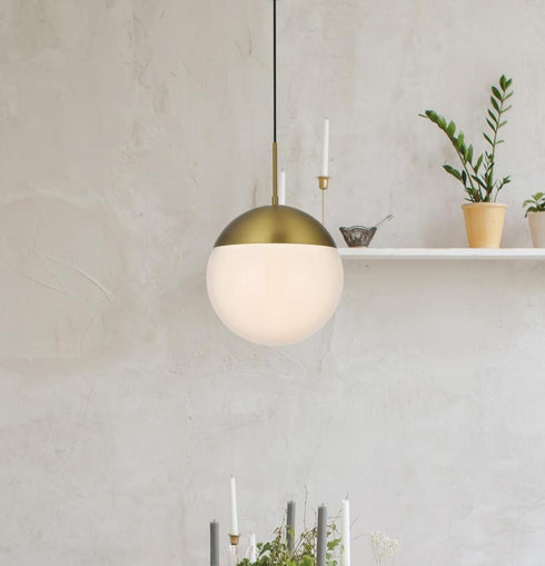 Elegant Lighting Eclipse 12 inch Pendant Frosted White Shade in Satin Gold in Satin Gold and Frosted White Finish Model: LD6038SG
