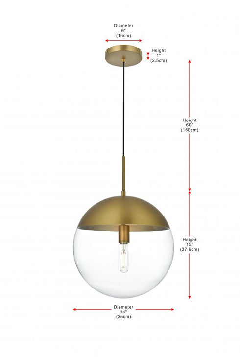 Elegant Lighting Eclipse 14 inch Pendant Clear Shade in Chrome in Satin Gold and Clear Finish Model: LD6045SG